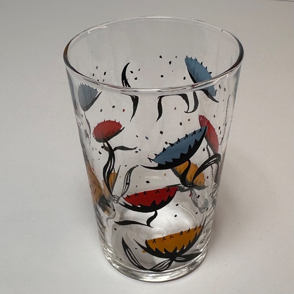 Mid Century Modern Hand-Painted Floral Glass Tumblers | Retro Atomic Barware | - Picture 3 of 8